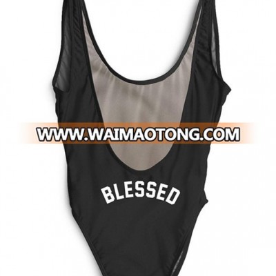 Black swimwear sexy bikini One piece leak-back letter printed bikini BLESSED